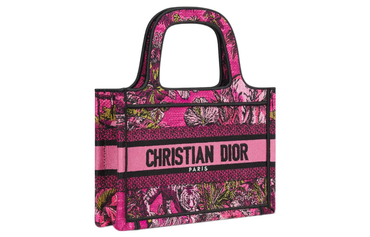DIOR BookTote Embroidery Tote Bag Shopping Bag Handbag Mini Women's Fuchsia Multicolor