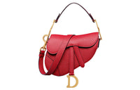 DIOR Grained Calfskin Saddle Bag Shoulder Bag Crossbody Bag Handbag Mini Women's Crimson