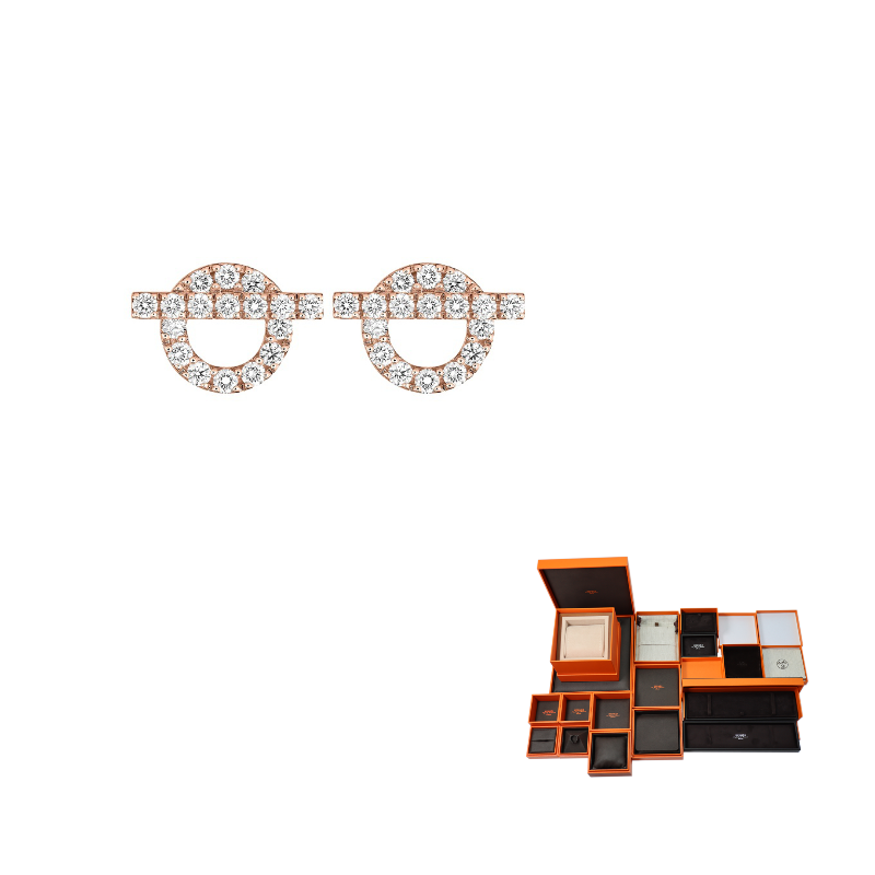HERMES 18K Rose Gold Rhinestone-Embellished Earrings Women's Rose Gold