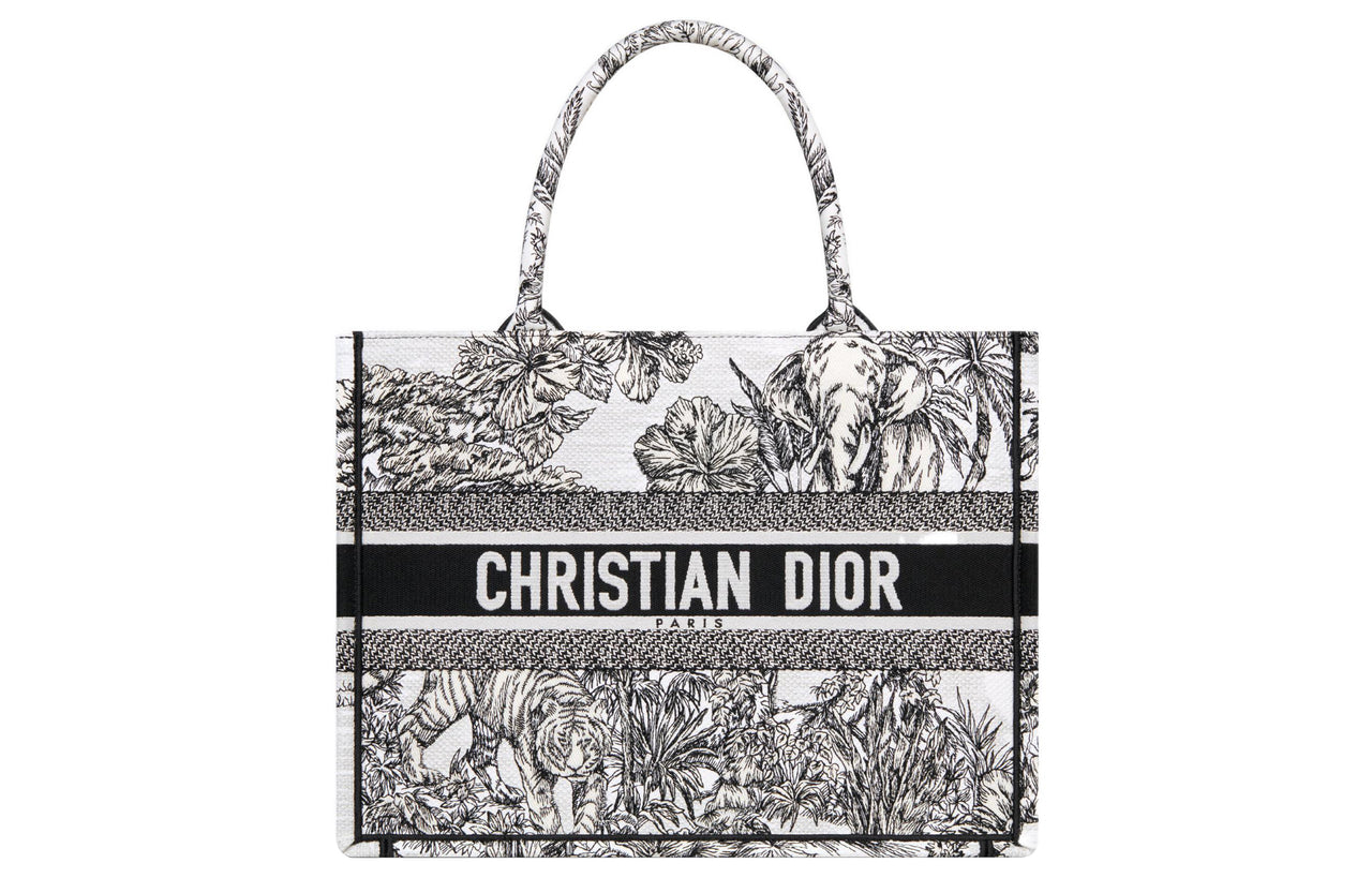 DIOR BookTote Embroidery Tote Bag, Shopping Bag, Handbag Medium Size Women's Black/White