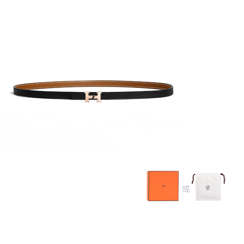 HERMES Swift And Epsom Calfskin Leather Belts Women's Black Width 1.3cm
