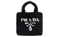 PRADA Shearling Plush Tote Bag, Shopping Bag, Shoulder Bag, Crossbody Bag, Handbag Women's Black/White