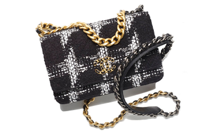 CHANEL 19BagWOC Wool Tweed Wealth Bag Shoulder Bag Crossbody Bag Women's Black White