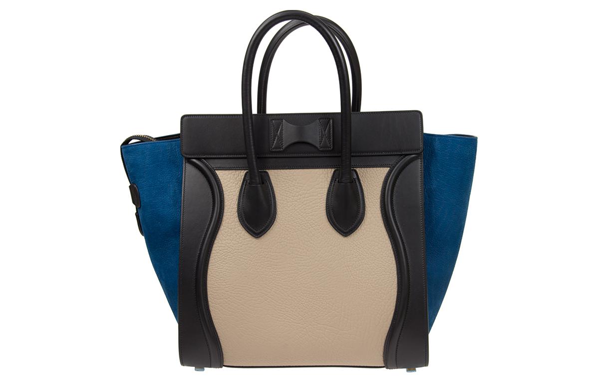 CELINE Calfskin Handbag Mini Women's Gray & Blue & Black