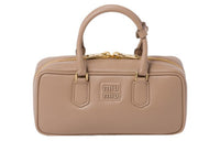 MIU MIU Leather Bowling Bag Shoulder Bag Crossbody Bag Handbag Women's Relief Beige