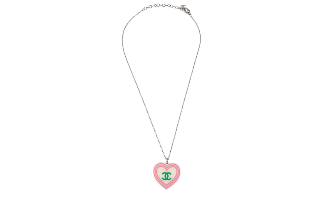 CHANEL 2004 CC print Heart Pendant Necklace
