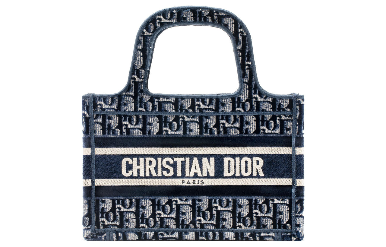 DIOR BookTote Velvet Tote Bag Shopping Bag Handbag Mini Women's Blue