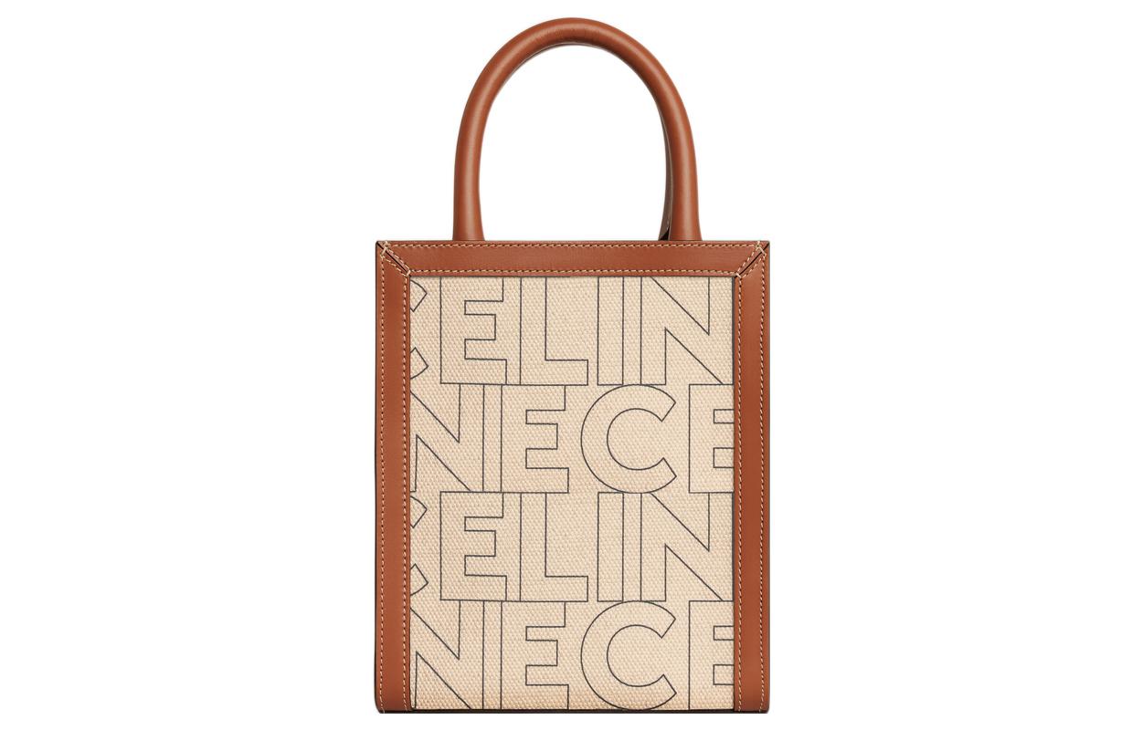 CELINE Cabas Fabric With Calfskin Trim Shoulder Bag Crossbody Bag Handbag Mini Women's Natural/Tan