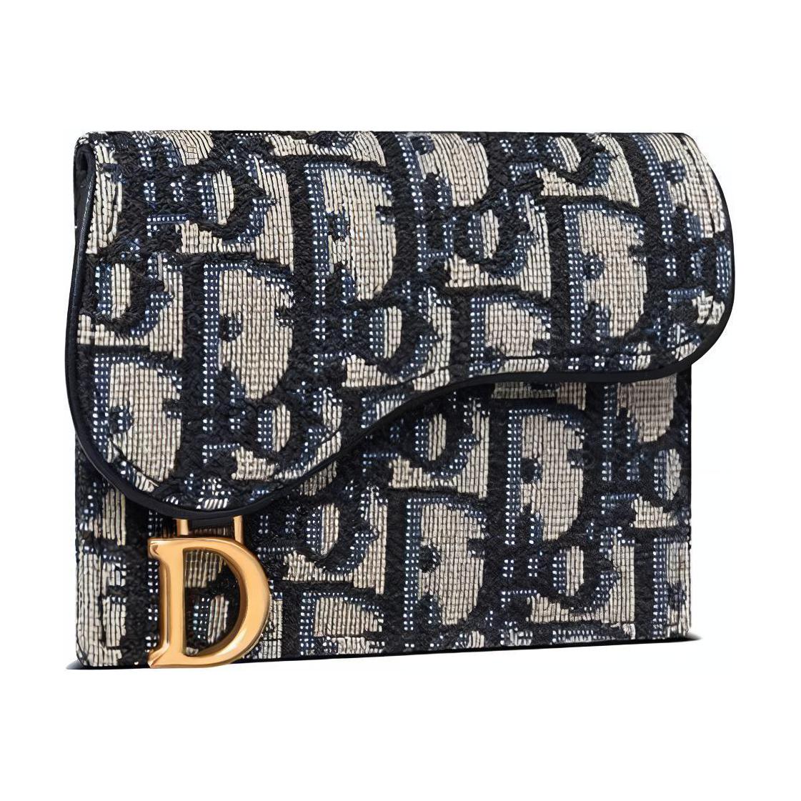 DIOR Leather Card Holder Card Holder Women's Denim Blue