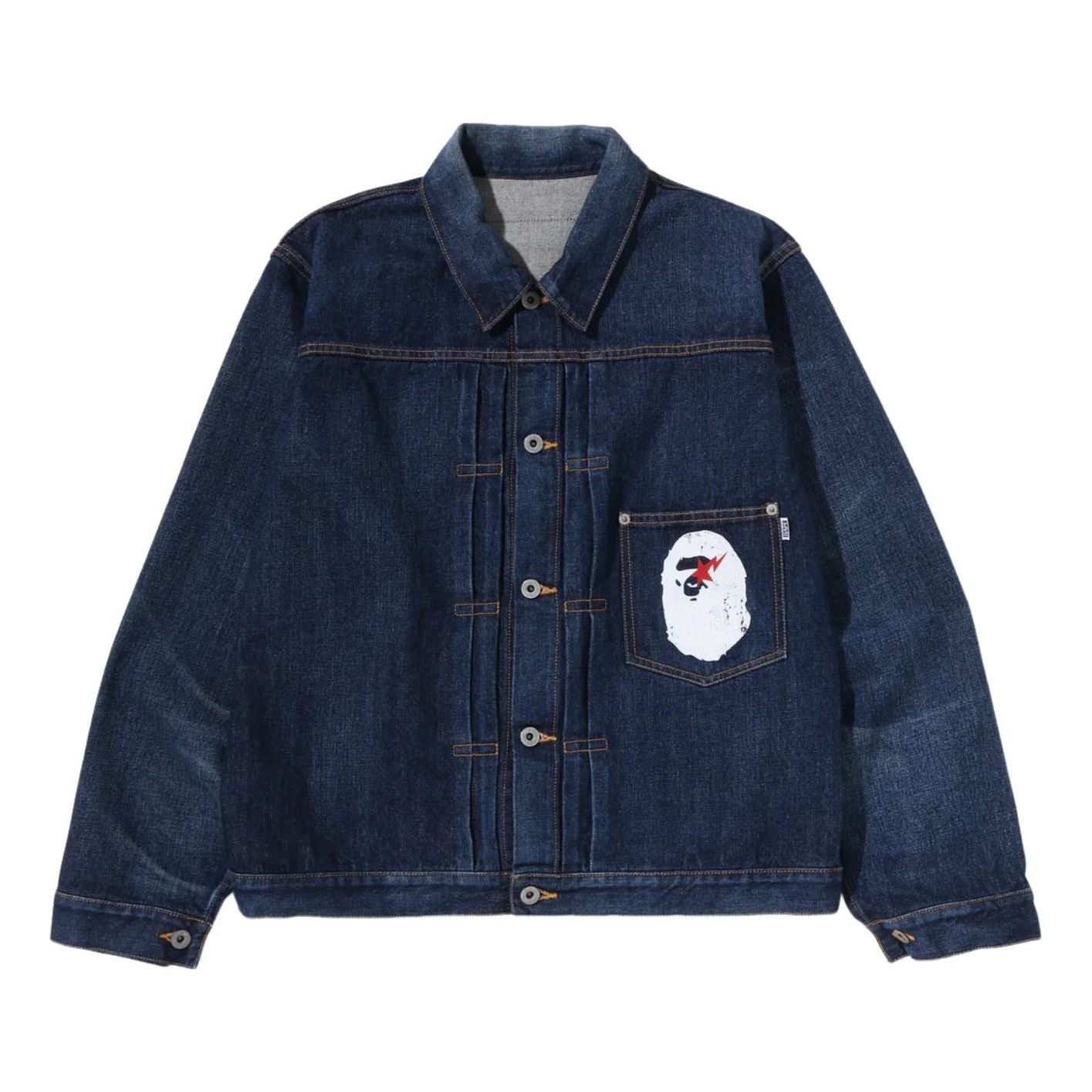 A Bathing Ape Ape Head Denim Jacket 'Navy' 0ZXLJMX00140QNYX