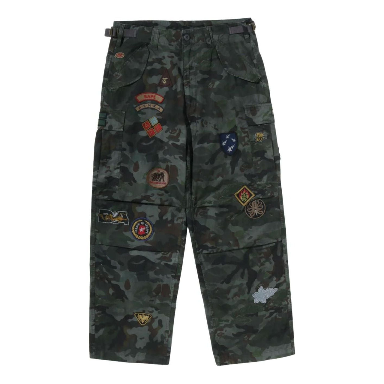 A Bathing Ape Hybrid Camo Multi Badge Cargo Pants 'Green' 0ZXPTM311521RGRD