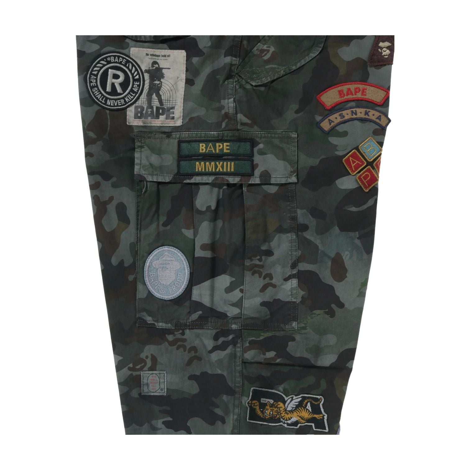 A Bathing Ape Hybrid Camo Multi Badge Cargo Pants 'Green' 0ZXPTM311521RGRD