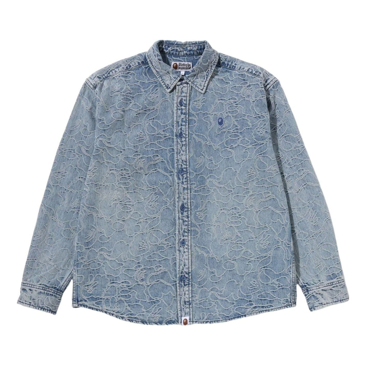 A Bathing Ape One Point Line Camo Jacquard Denim Ls Shirt 'Blue' 0ZXSTM302311RBLX