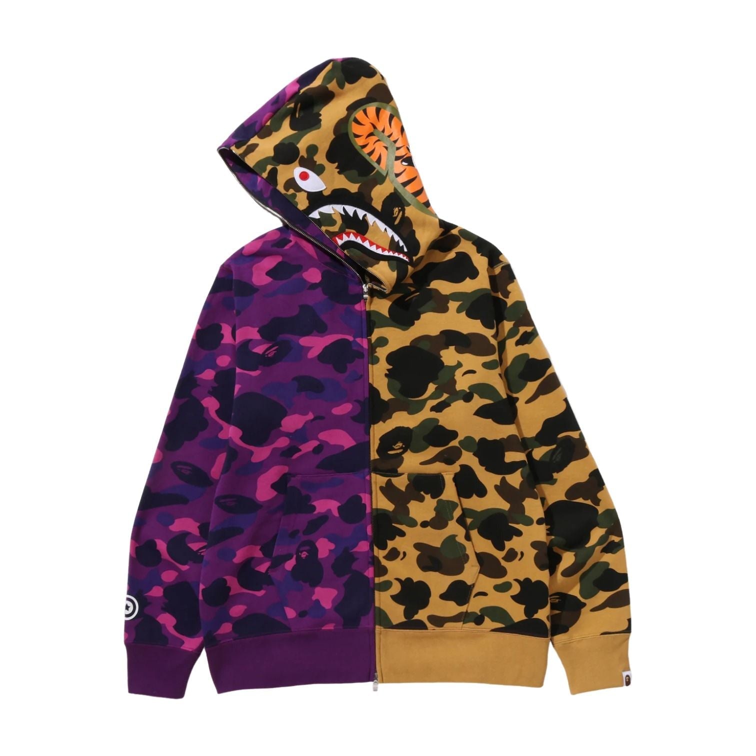 A Bathing Ape Split Camo Shark Full Zip Hoodie 'Purple Yellow' 1M30-115-005-PUR