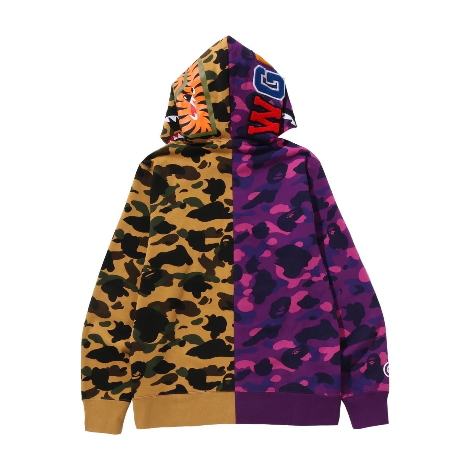 A Bathing Ape Split Camo Shark Full Zip Hoodie 'Purple Yellow' 1M30-115-005-PUR