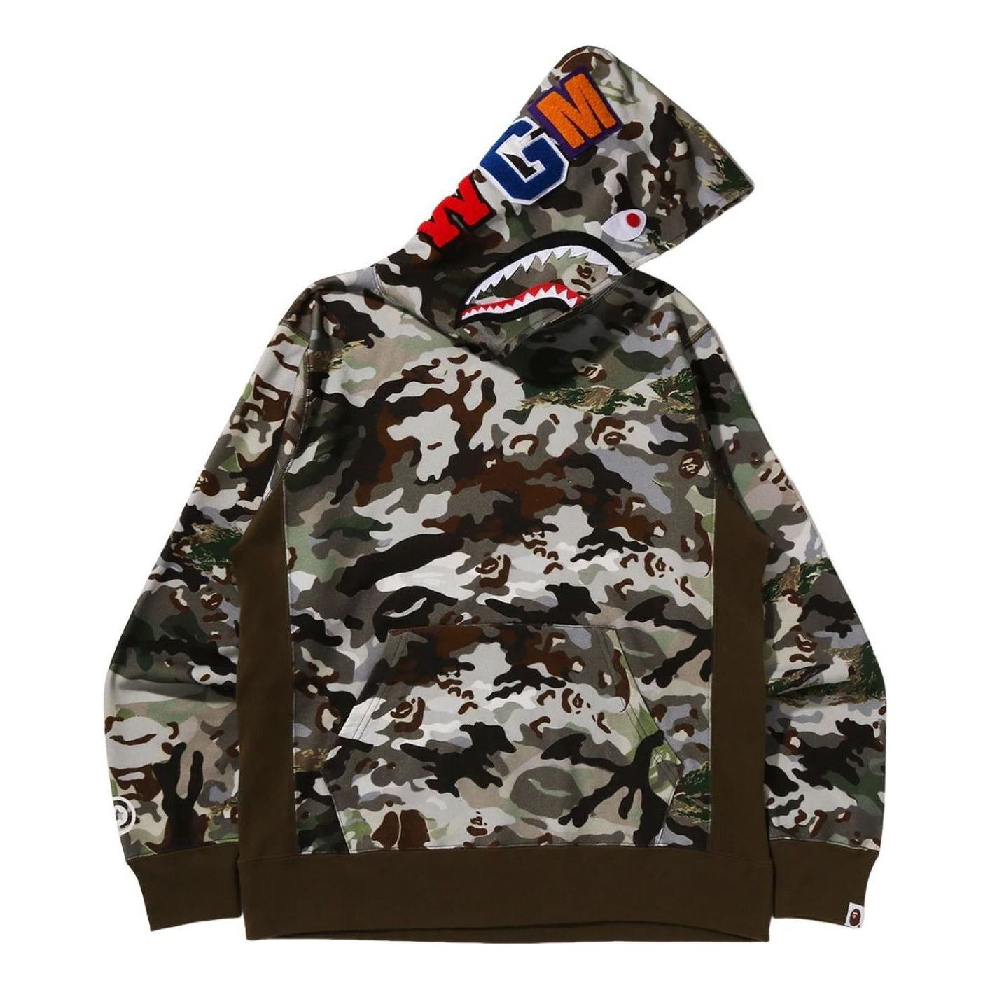 A Bathing Ape Hybrid Camo Shark Pullover Hoodie 'Green' 0ZXSWM012141RGRD