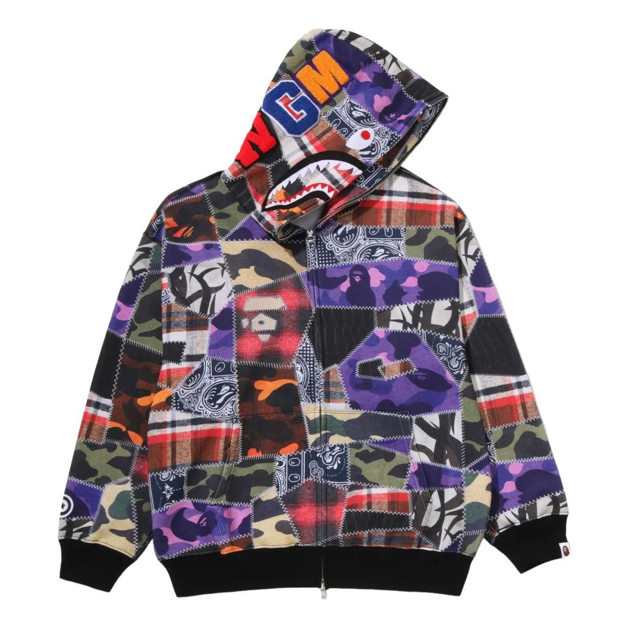 A Bathing Ape Crazy Patch Shark Full Zip Hoodie 'Multicolor' 0ZXSWM317151RMLX