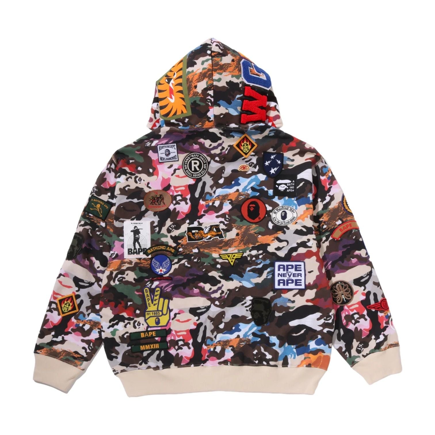 A Bathing Ape Hybrid Camo Multi Badge Shark Relaxed Fit Full Zip Hoodie 'Multicolor' 0ZXSWM324151RMLX