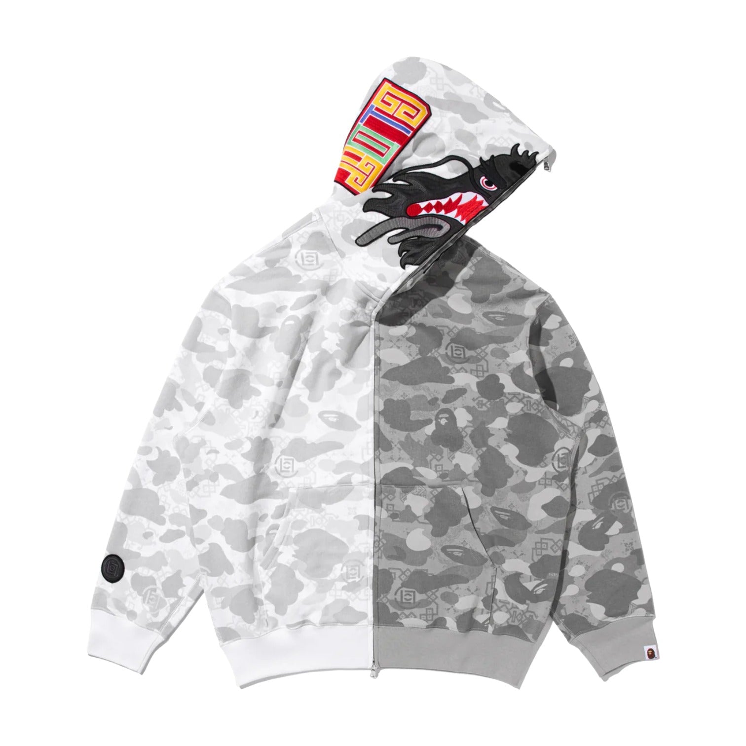 BAPE X Clot Camo Split Shark Relaxed Fit Full Zip Hoodie 'White' 0ZXSWM917151P-WHT