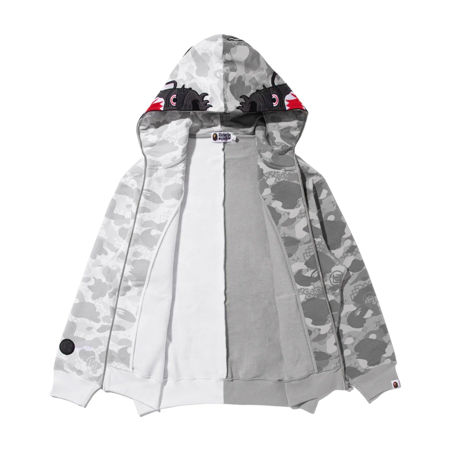 BAPE X Clot Camo Split Shark Relaxed Fit Full Zip Hoodie 'White' 0ZXSWM917151P-WHT