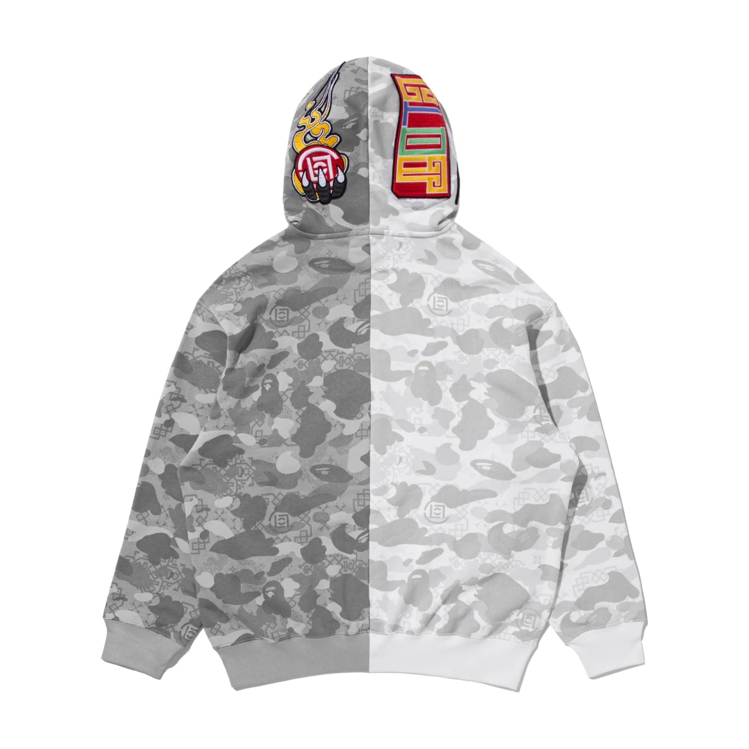 BAPE X Clot Camo Split Shark Relaxed Fit Full Zip Hoodie 'White' 0ZXSWM917151P-WHT