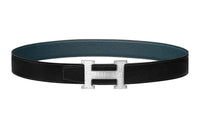 HERMES Double-Sided Elegant Elegance Silver Buckle Togo Calfskin Double-Sided Leather Belt Women's Black Width: 3.2cm