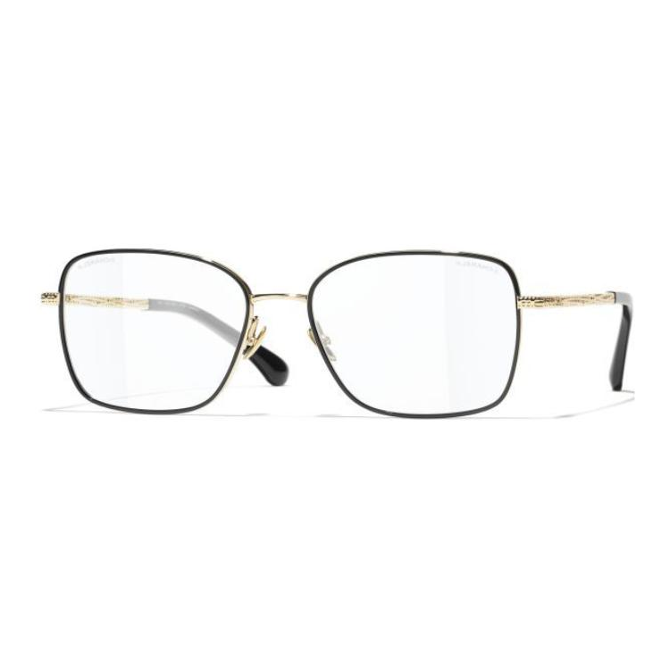 CHANEL Metal Square Eyeglass Frames Unisex Gold