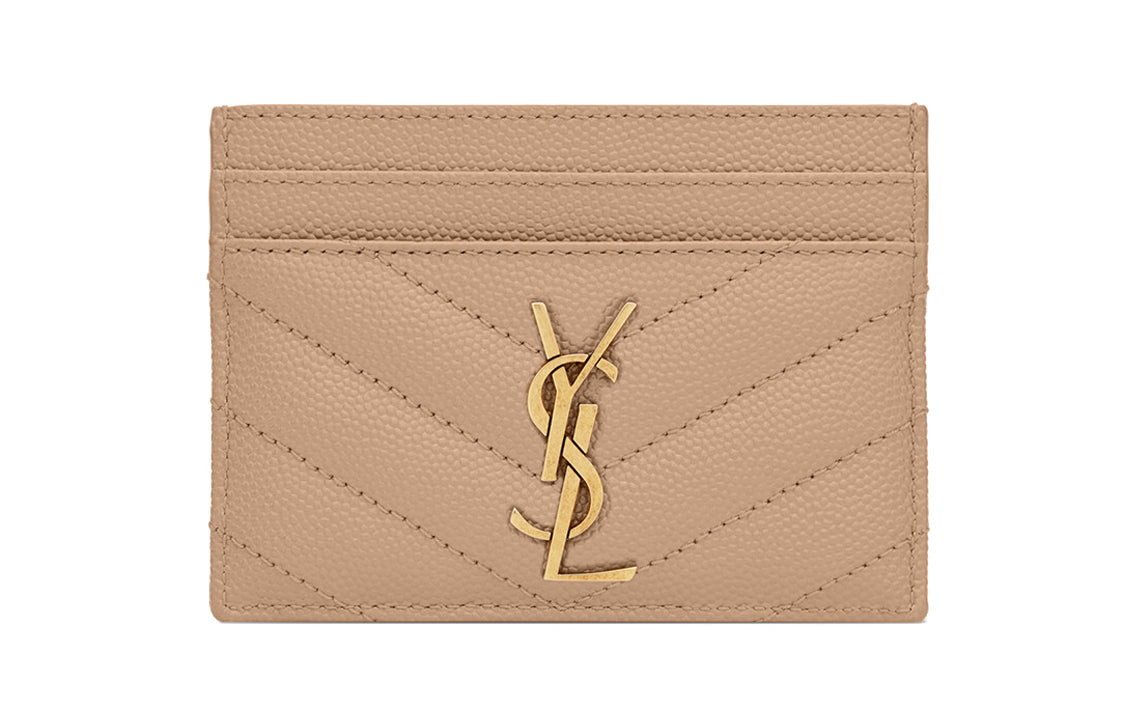 SAINT LAURENT Monogram Quilting Cow Leather Card Holder Card Holder Women's Dark Beige