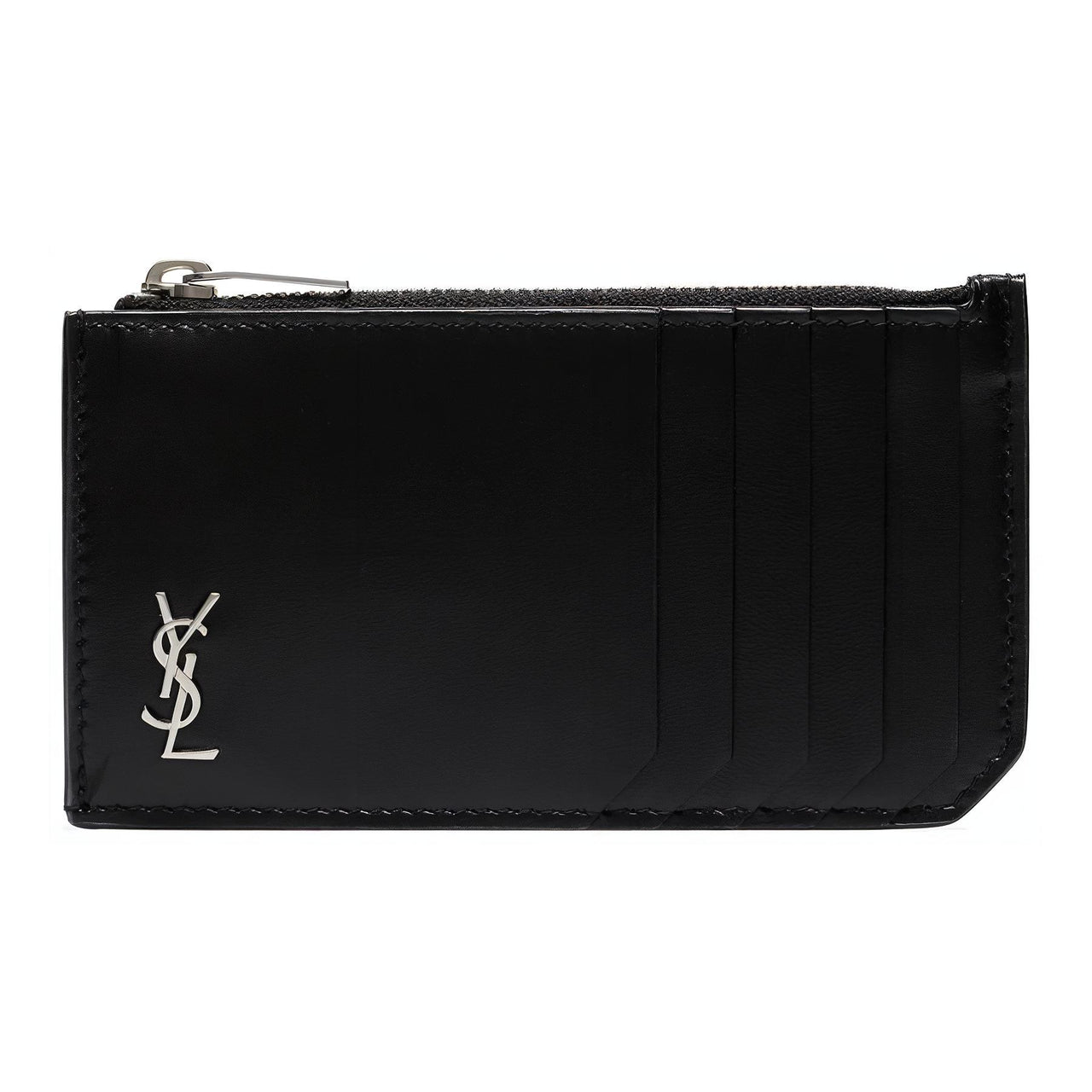 SAINT LAURENT Matte Finish Leather Card Holder Wallet Shoulder Bags Men's Black