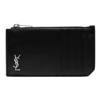 SAINT LAURENT Matte Finish Leather Card Holder Wallet Shoulder Bags Men's Black