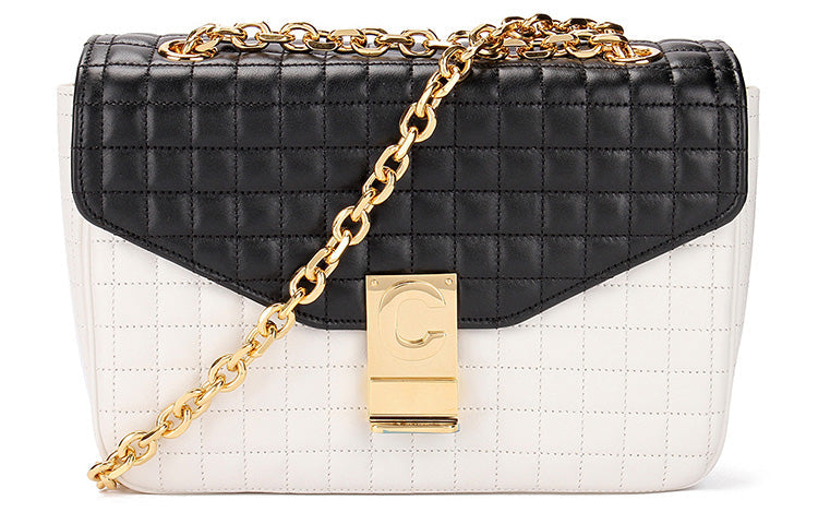 CELINE Leather Tofu Bag, Shoulder Bag, Crossbody Bag Women's Black White Color Scheme