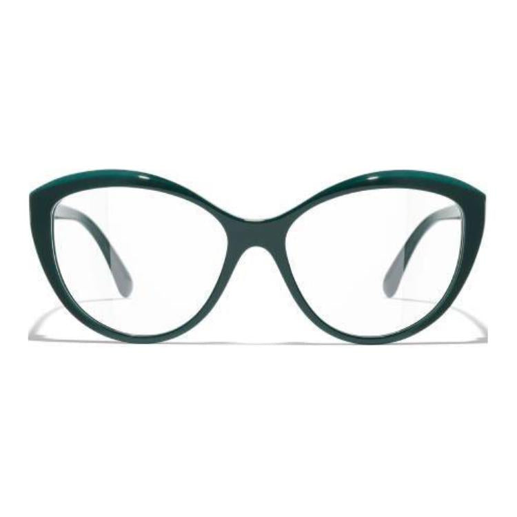 CHANEL Acetate Cat Eye Eyeglass Frames Women's Green