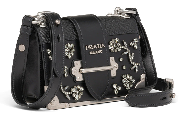 PRADA Cahier Calfskin Shoulder Bag Women's Black