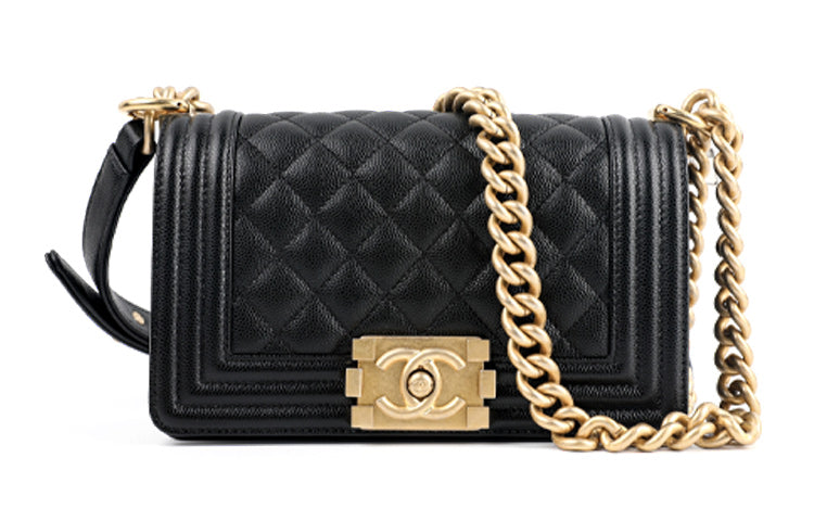 CHANEL LEBOY Grained Embossed Cow Leather Mouth Cover Bag Crossbody Bag Small Size Women's Black