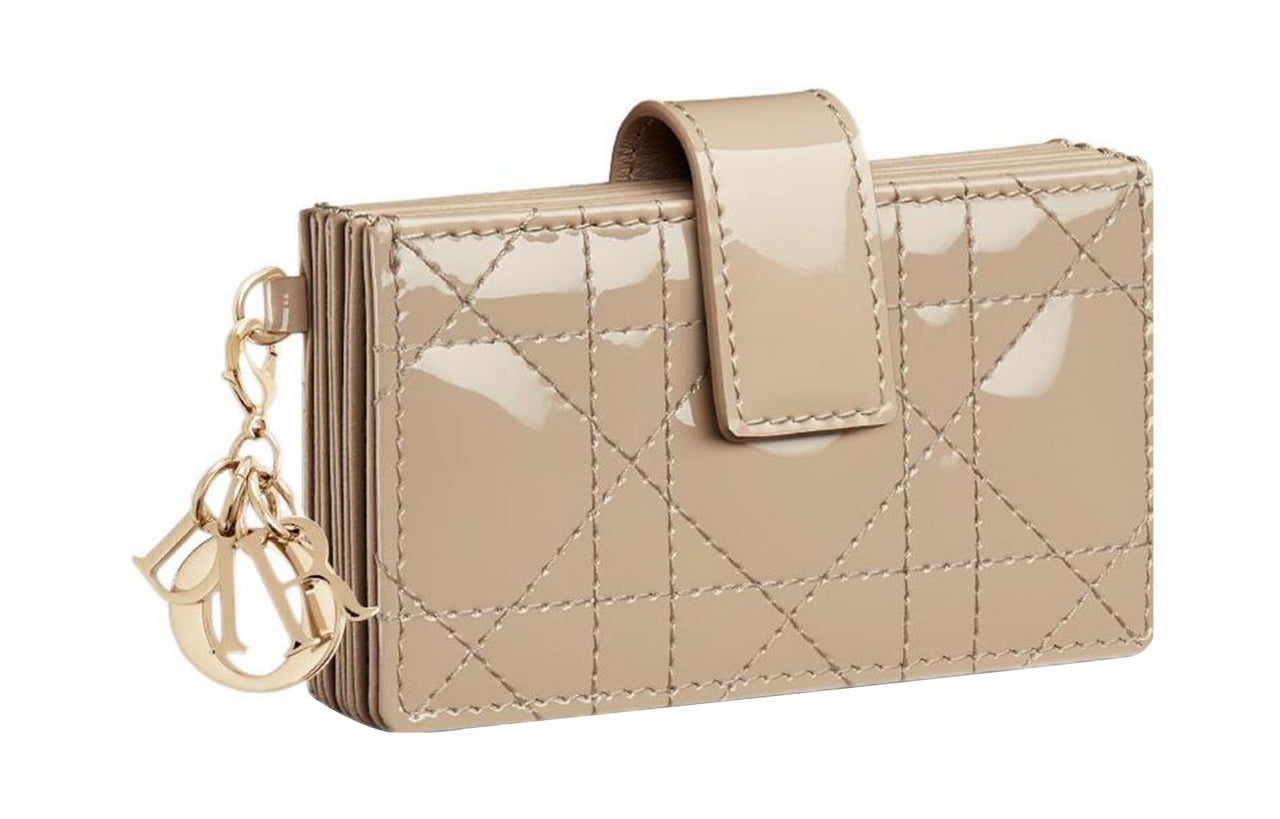 DIOR Lady Dior Patent Leather Calfskin Card Holder Card Holder Women's Sand