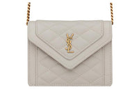 SAINT LAURENT GABY Quilting Lambskin Clutches Shoulder Bag Crossbody Bag Extra Mini Women's White