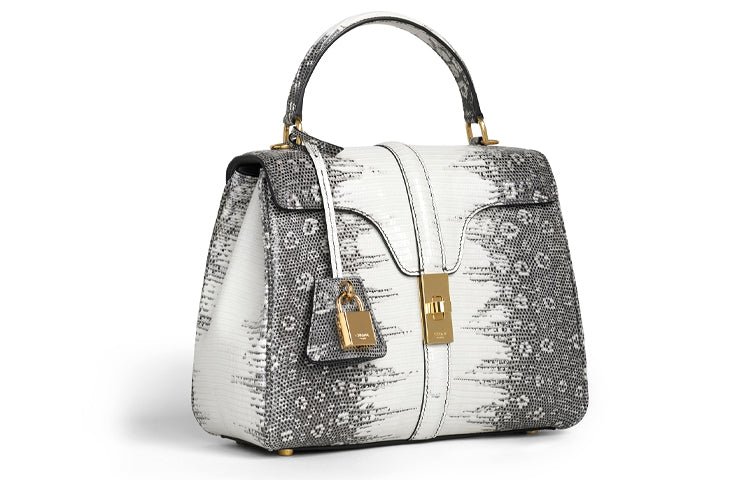 CELINE 16 Lizard Skin Handbag Trumpets Women's Natural