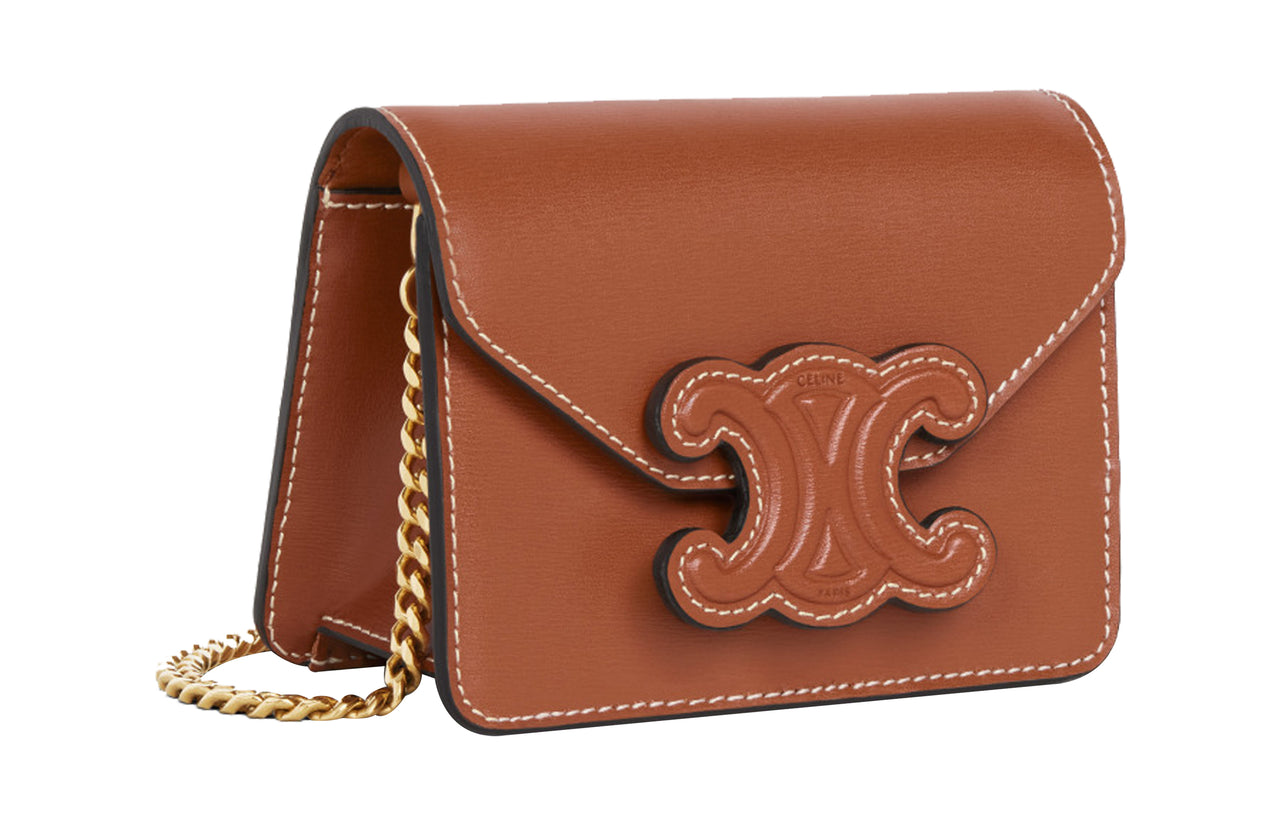 CELINE Cow Leather Card Holder Women's Tawny