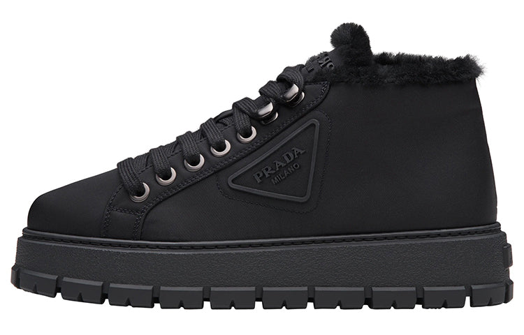 PRADA Anti Slip Wear Resistant High Top Canvas Shoes Women's Black