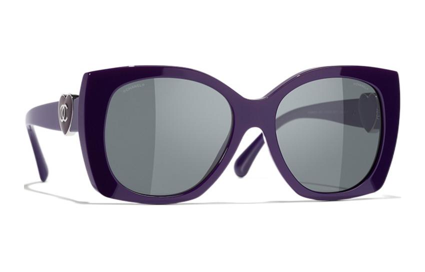 CHANEL Irregular Shape Sunglasses Women's Purple