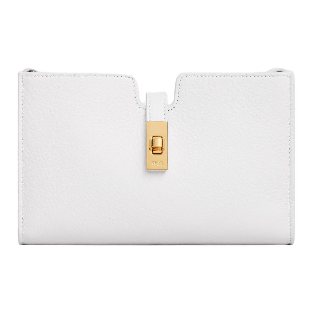 CELINE Soft Calfskin One Shoulder Crossbody Clutches Mini Women's White