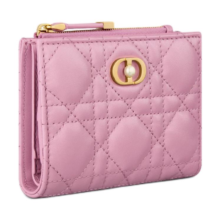 DIOR Sheepskin Wallet Women's Hydrangea Pink
