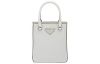 PRADA Shiny Leather Tote Bag Shopping Bag Portable Crossbody Bag Shoulder Bag Small Size Women's White