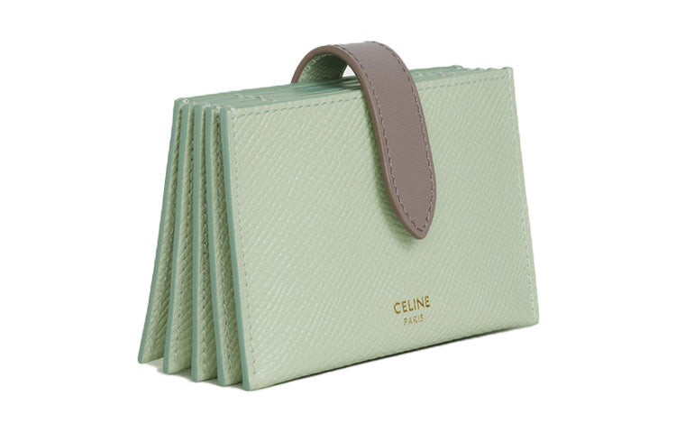 CELINE Grained Calfskin Card Holder Coin Purse Regular Women's Aqua Green & Gray
