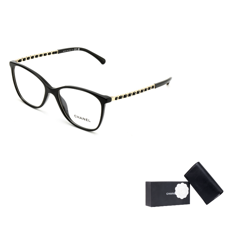 CHANEL Plate Frame Rectangular Eyeglass Frames Unisex Black