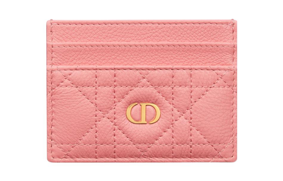 DIOR Caro Calfskin Card Clip Card Holder Women's Light Pink