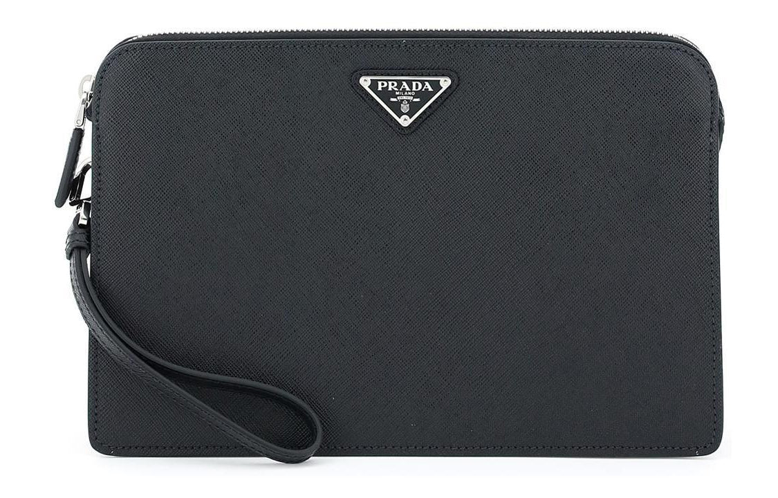 PRADA Saffiano Leather Clutch Men's Black