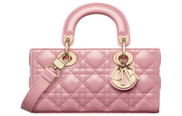 DIOR Lady D-JOY Shiny Cow Leather Shoulder Bag Crossbody Bag Handbag Small Size Women's Peach Pink