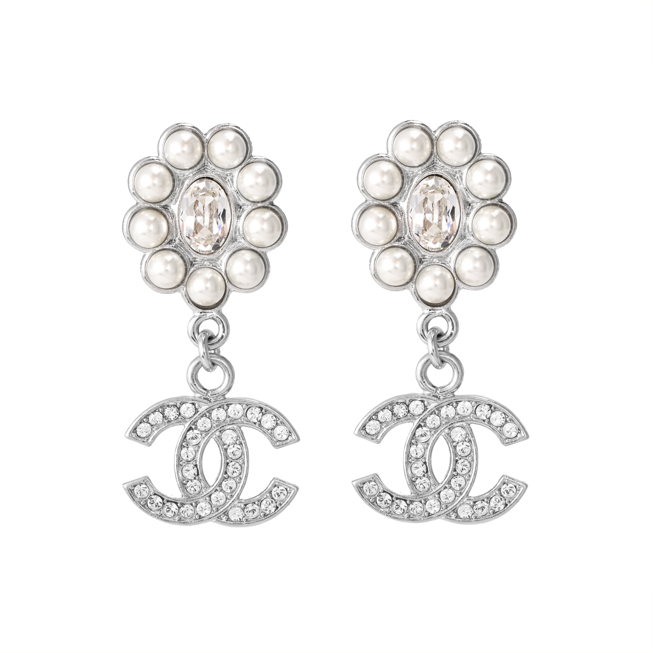 CHANEL Metal Stud Earrings Women's Silver