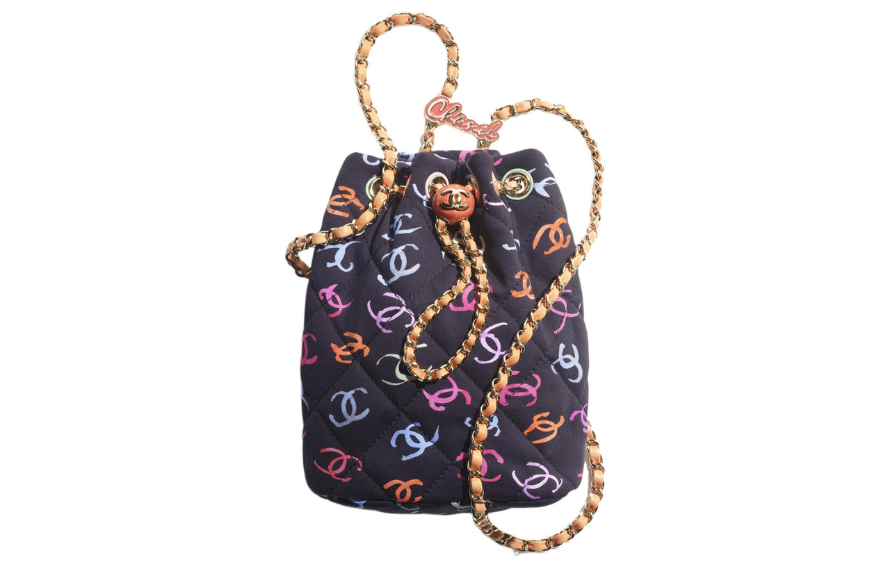 CHANEL Printed Fabric Backpack Women's Black & Multicolor